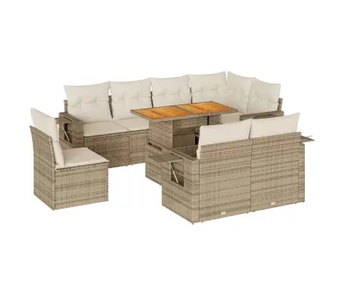 Sodo Komplektas Su Pagalvėlėmis, 9 Dalių, Smėlio, Poliratanas