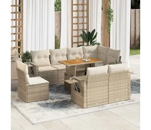 Sodo Komplektas Su Pagalvėlėmis, 9 Dalių, Smėlio, Poliratanas