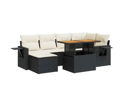 Sofos Komplektas Su Pagalvėlėmis, 7 Dalių, Juodas, Poliratanas