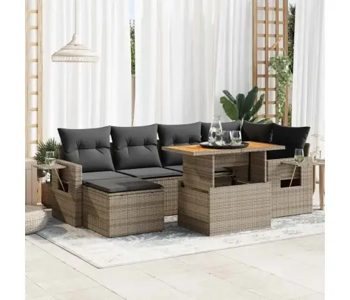 7-Daļīgs Dārza Dīvāna Komplekts, Matrači, Pelēka Pe Rotangpalma Vidaxl