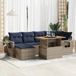 7-Daļīgs Dārza Dīvāna Komplekts, Matrači, Pelēka Pe Rotangpalma Vidaxl