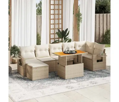 8-Daļīgs Dārza Dīvāna Komplekts, Matrači, Bēša Pe Rotangpalma Vidaxl