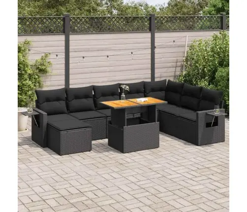9-Daļīgs Dārza Dīvāna Komplekts, Matrači, Melna Pe Rotangpalma Vidaxl