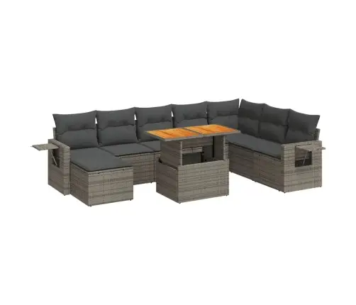 9-Daļīgs Dārza Dīvāna Komplekts Ar Matračiem, Pelēks Pe Pinums Vidaxl