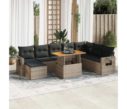 9-Daļīgs Dārza Dīvāna Komplekts Ar Matračiem, Pelēks Pe Pinums Vidaxl