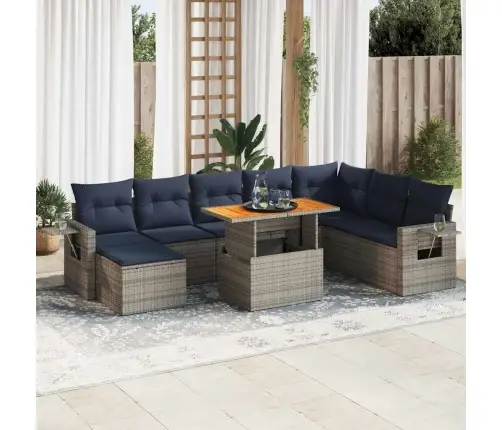 Sofos Komplektas Su Pagalvėlėmis, 9 Dalių, Pilkas, Poliratanas