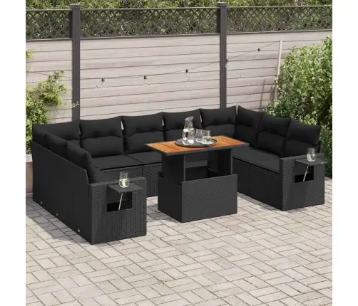 Sodo Komplektas Su Pagalvėlėmis, 10 Dalių, Juodas, Poliratanas