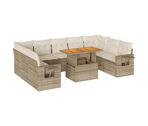 Sofos Komplektas Su Pagalvėlėmis, 10 Dalių, Smėlio, Poliratanas