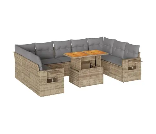 10-Daļīgs Dārza Dīvāna Komplekts, Matrači, Bēša Pe Rotangpalma Vidaxl