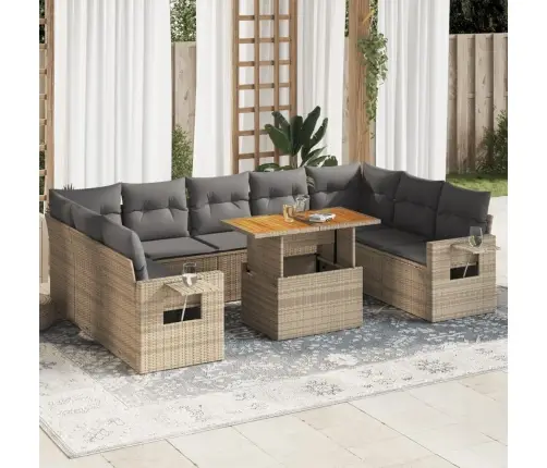 10-Daļīgs Dārza Dīvāna Komplekts, Matrači, Bēša Pe Rotangpalma Vidaxl