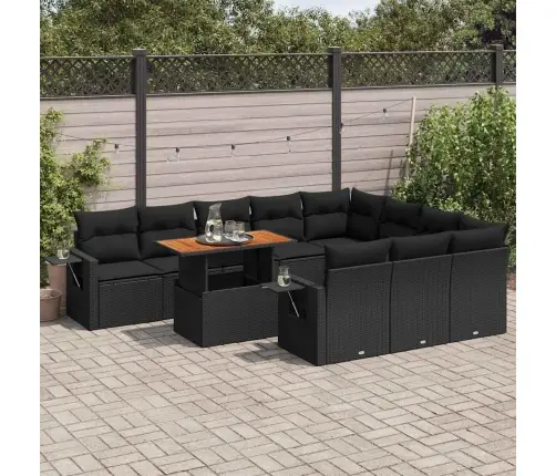 11-Daļīgs Dārza Dīvāna Komplekts, Matrači, Melna Pe Rotangpalma Vidaxl