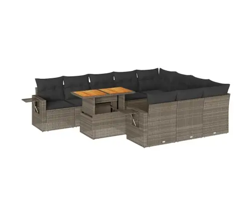 11-Daļīgs Dārza Dīvāna Komplekts Ar Matračiem, Pelēks Pe Pinums Vidaxl