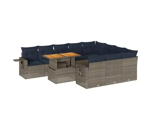 11-Daļīgs Dārza Dīvāna Komplekts Ar Matračiem, Pelēks Pe Pinums Vidaxl