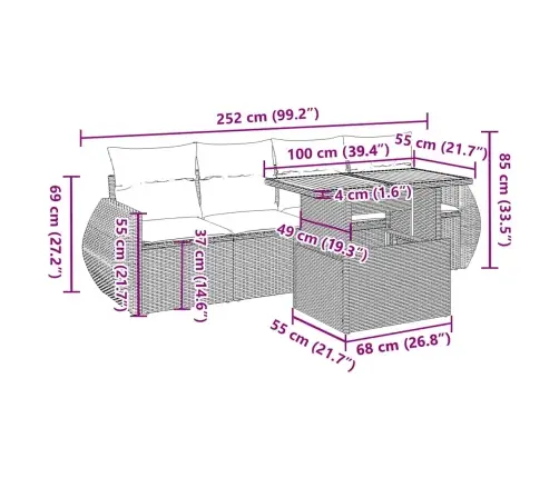 5-Daļīgs Dārza Dīvāna Komplekts Ar Matračiem, Pe Rotangpalma Vidaxl