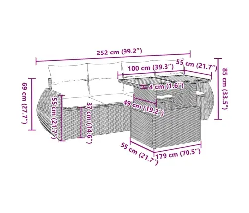 Sofos Komplektas Su Pagalvėlėmis, 5 Dalių, Pilkas, Poliratanas
