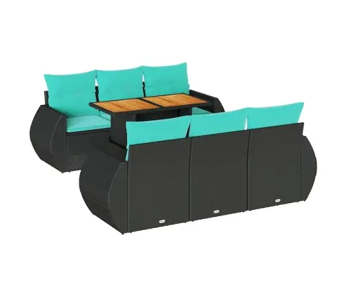 7-Daļīgs Dārza Dīvāna Komplekts Ar Matračiem, Melna Pe Vidaxl