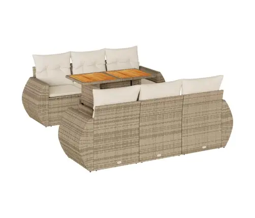 7-Daļīgs Dārza Dīvāna Komplekts, Matrači, Bēša Pe Rotangpalma Vidaxl