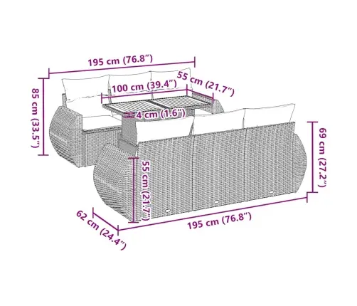 7-Daļīgs Dārza Dīvāna Komplekts, Matrači, Bēša Pe Rotangpalma Vidaxl