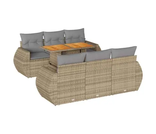 7-Daļīgs Dārza Dīvāna Komplekts, Matrači, Bēša Pe Rotangpalma Vidaxl