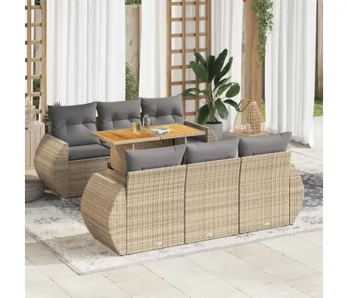 7-Daļīgs Dārza Dīvāna Komplekts, Matrači, Bēša Pe Rotangpalma Vidaxl