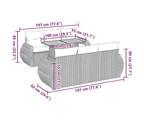7-Osaline Aiadiivani Komplekt Patjadega, Hall, Polürotang