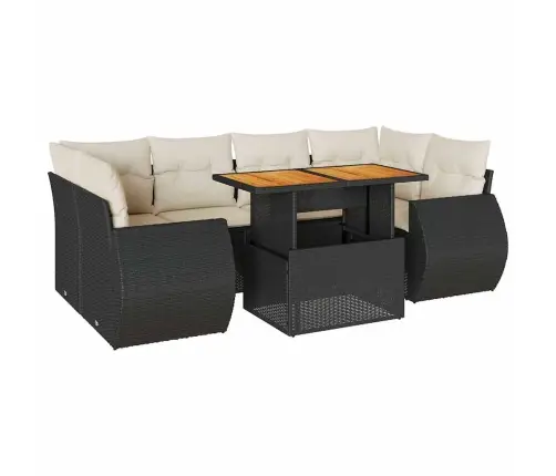 Sofos Komplektas Su Pagalvėlėmis, 7 Dalių, Juodas, Poliratanas