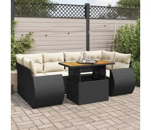 Sofos Komplektas Su Pagalvėlėmis, 7 Dalių, Juodas, Poliratanas