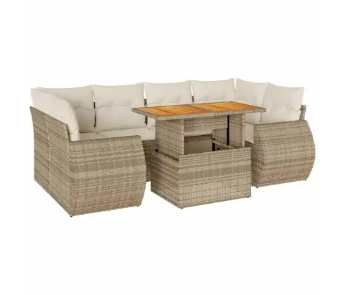 7-Daļīgs Dārza Dīvāna Komplekts, Matrači, Bēša Pe Rotangpalma Vidaxl