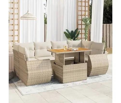 7-Daļīgs Dārza Dīvāna Komplekts, Matrači, Bēša Pe Rotangpalma Vidaxl