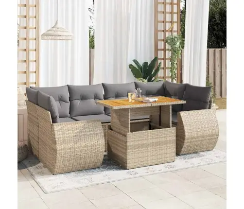 Sofos Komplektas Su Pagalvėlėmis, 7 Dalių, Smėlio, Poliratanas