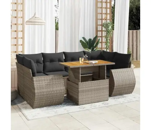 7-Daļīgs Dārza Dīvāna Komplekts, Matrači, Pelēka Pe Rotangpalma Vidaxl