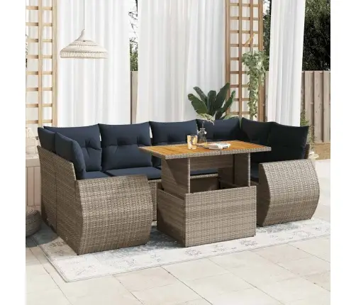 7-Daļīgs Dārza Dīvāna Komplekts, Matrači, Pelēka Pe Rotangpalma Vidaxl