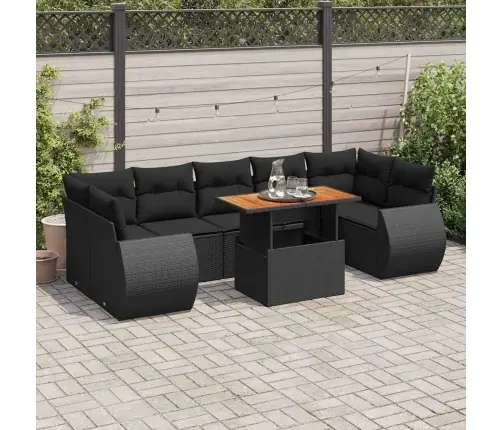 Sofos Komplektas Su Pagalvėlėmis, 8 Dalių, Juodas, Poliratanas