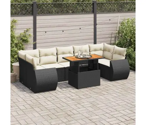 8-Daļīgs Dārza Dīvāna Komplekts, Matrači, Melna Pe Rotangpalma Vidaxl