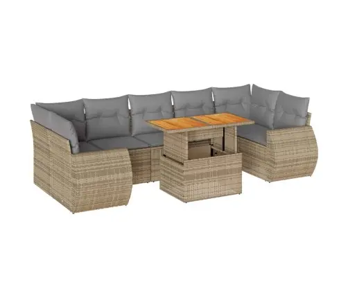 8-Daļīgs Dārza Dīvāna Komplekts, Matrači, Bēša Pe Rotangpalma Vidaxl