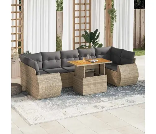 8-Daļīgs Dārza Dīvāna Komplekts, Matrači, Bēša Pe Rotangpalma Vidaxl