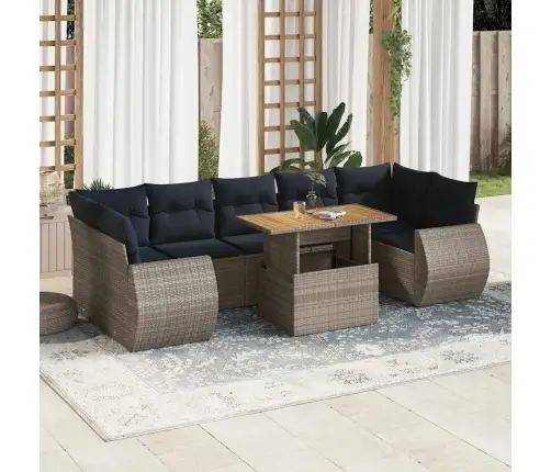 8-Daļīgs Dārza Dīvāna Komplekts Ar Matračiem, Pelēks Pe Pinums Vidaxl