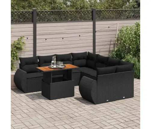 9-Daļīgs Dārza Dīvāna Komplekts, Matrači, Melna Pe Rotangpalma Vidaxl