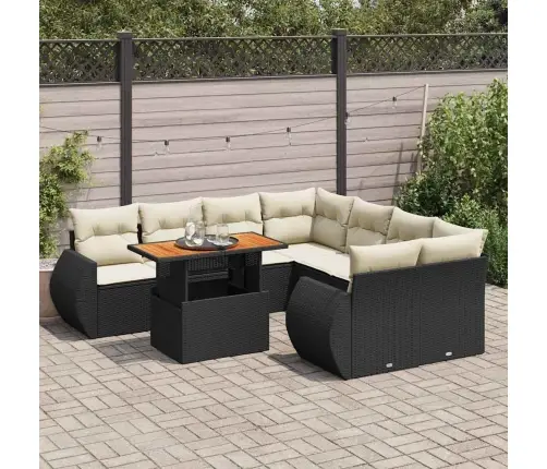 9-Daļīgs Dārza Dīvāna Komplekts, Matrači, Melna Pe Rotangpalma Vidaxl