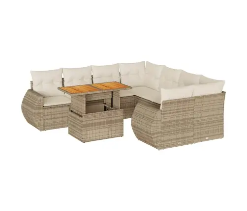 9-Daļīgs Dārza Dīvānu Komplekts, Matrači, Bēša Pe Rotangpalma Vidaxl