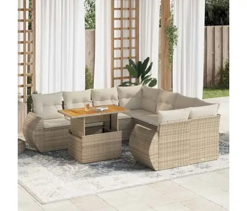 9-Daļīgs Dārza Dīvānu Komplekts, Matrači, Bēša Pe Rotangpalma Vidaxl