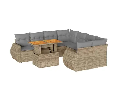 Sodo Komplektas Su Pagalvėlėmis, 9 Dalių, Smėlio, Poliratanas