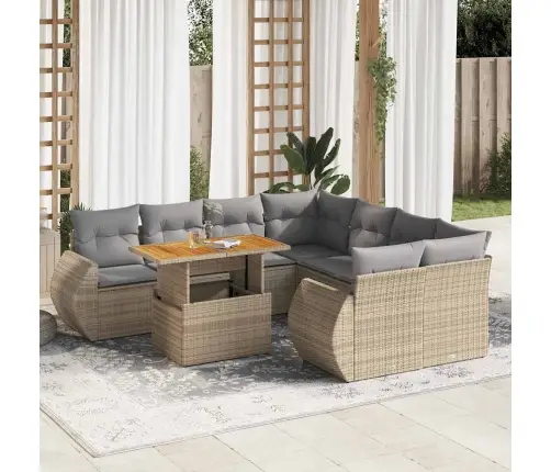 Sodo Komplektas Su Pagalvėlėmis, 9 Dalių, Smėlio, Poliratanas