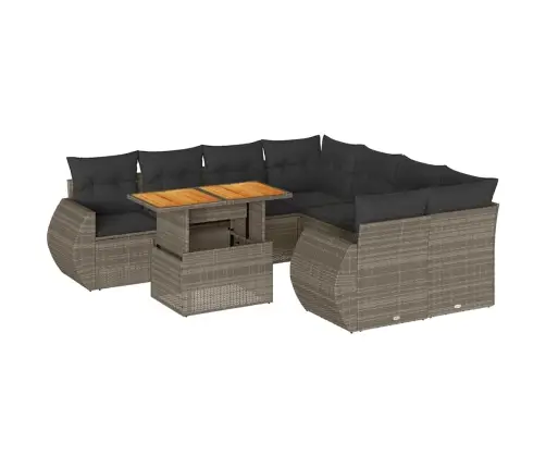 9-Daļīgs Dārza Dīvāna Komplekts Ar Matračiem, Pelēks Pe Pinums Vidaxl