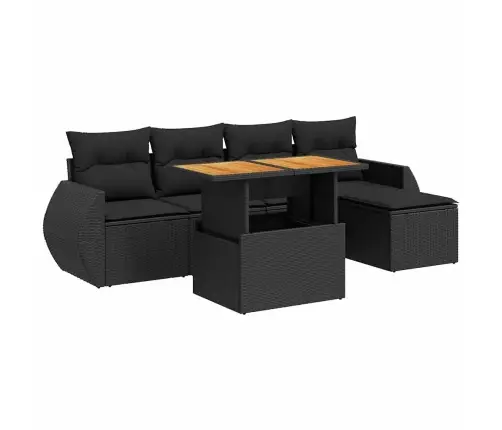 Sofos Komplektas Su Pagalvėlėmis, 6 Dalių, Juodas, Poliratanas