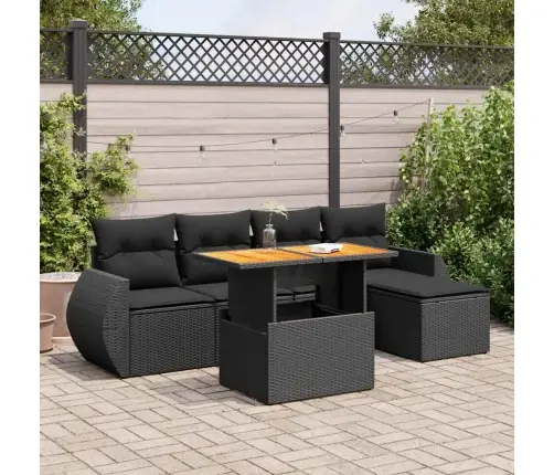 Sofos Komplektas Su Pagalvėlėmis, 6 Dalių, Juodas, Poliratanas