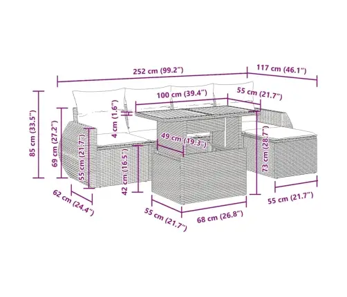 6-Daļīgs Dārza Dīvāna Komplekts Ar Matračiem, Pelēks Pe Pinums Vidaxl