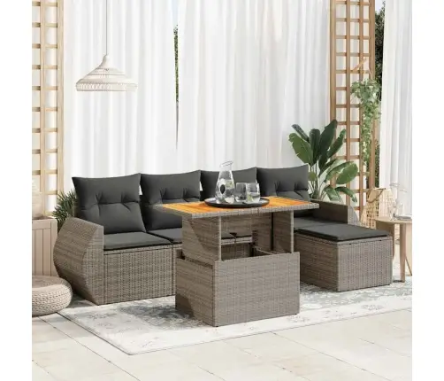 6-Daļīgs Dārza Dīvāna Komplekts Ar Matračiem, Pelēks Pe Pinums Vidaxl