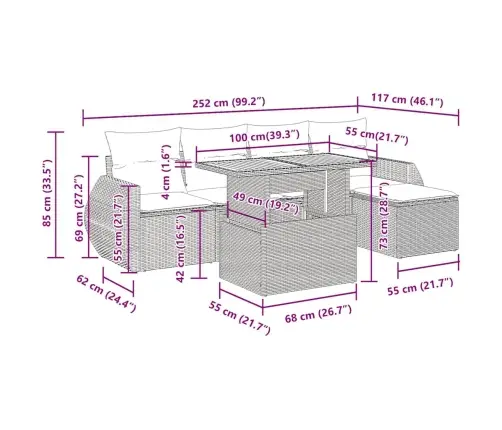 6-Daļīgs Dārza Dīvāna Komplekts Ar Matračiem, Pelēks Pe Pinums Vidaxl