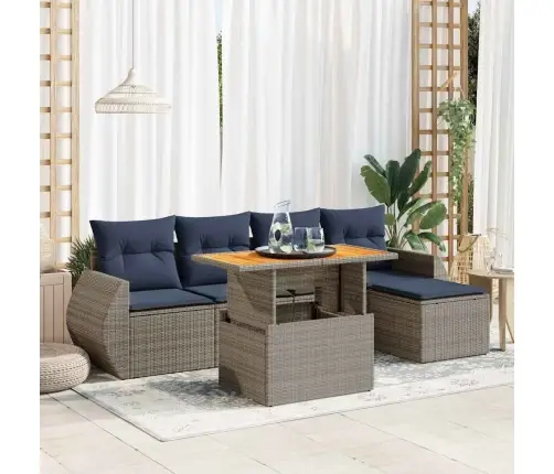 6-Daļīgs Dārza Dīvāna Komplekts Ar Matračiem, Pelēks Pe Pinums Vidaxl